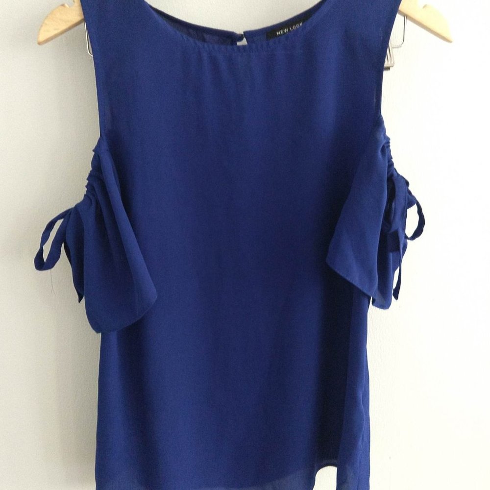 New Look Royal Blue Chiffon Cold Shoulder Blouse